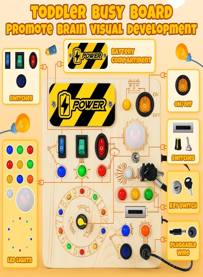 OAKJAR Busy Board, Montessori Toys for 1+ Year Old, Busy Board with 13 Led Light, Wooden Toddler Educational Travel Toy, 1 Year Old Boy&Girl Gifts - Image 2
